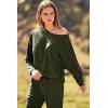 imagePRETTYGARDEN Womens Fall 2 Piece Lounge Set Long Sleeve Tops Ribbed Pants Spring Matching Sweatsuit Travel Outfits ClothesArmy Green