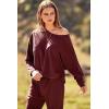 imagePRETTYGARDEN Womens Fall 2 Piece Lounge Set Long Sleeve Tops Ribbed Pants Spring Matching Sweatsuit Travel Outfits ClothesBrown Red
