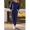 imagePRETTYGARDEN Womens Fall 2 Piece Lounge Set Long Sleeve Tops Ribbed Pants Spring Matching Sweatsuit Travel Outfits ClothesDark Blue