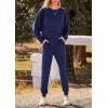 imagePRETTYGARDEN Womens Fall 2 Piece Lounge Set Long Sleeve Tops Ribbed Pants Spring Matching Sweatsuit Travel Outfits ClothesDark Blue
