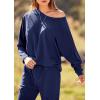 imagePRETTYGARDEN Womens Fall 2 Piece Lounge Set Long Sleeve Tops Ribbed Pants Spring Matching Sweatsuit Travel Outfits ClothesDark Blue