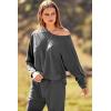 imagePRETTYGARDEN Womens Fall 2 Piece Lounge Set Long Sleeve Tops Ribbed Pants Spring Matching Sweatsuit Travel Outfits ClothesDark Grey