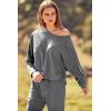 imagePRETTYGARDEN Womens Fall 2 Piece Lounge Set Long Sleeve Tops Ribbed Pants Spring Matching Sweatsuit Travel Outfits ClothesGrey