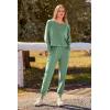 imagePRETTYGARDEN Womens Fall 2 Piece Lounge Set Long Sleeve Tops Ribbed Pants Spring Matching Sweatsuit Travel Outfits ClothesLight Green