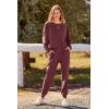 imagePRETTYGARDEN Womens Fall 2 Piece Lounge Set Long Sleeve Tops Ribbed Pants Spring Matching Sweatsuit Travel Outfits ClothesWine Red