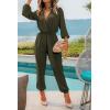 imagePRETTYGARDEN Womens Fall Jumpsuits Dressy Casual Pants Romper Spring Long Sleeve V Neck Belt Pockets One Piece OutfitsArmy Green