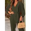 imagePRETTYGARDEN Womens Fall Jumpsuits Dressy Casual Pants Romper Spring Long Sleeve V Neck Belt Pockets One Piece OutfitsArmy Green