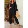 imagePRETTYGARDEN Womens Fall Jumpsuits Dressy Casual Pants Romper Spring Long Sleeve V Neck Belt Pockets One Piece OutfitsBlack
