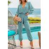 imagePRETTYGARDEN Womens Fall Jumpsuits Dressy Casual Pants Romper Spring Long Sleeve V Neck Belt Pockets One Piece OutfitsBlue Green