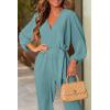 imagePRETTYGARDEN Womens Fall Jumpsuits Dressy Casual Pants Romper Spring Long Sleeve V Neck Belt Pockets One Piece OutfitsBlue Green