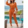 imagePRETTYGARDEN Womens Fall Jumpsuits Dressy Casual Pants Romper Spring Long Sleeve V Neck Belt Pockets One Piece OutfitsBrown Yellow