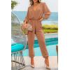 imagePRETTYGARDEN Womens Fall Jumpsuits Dressy Casual Pants Romper Spring Long Sleeve V Neck Belt Pockets One Piece OutfitsCamel