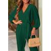 imagePRETTYGARDEN Womens Fall Jumpsuits Dressy Casual Pants Romper Spring Long Sleeve V Neck Belt Pockets One Piece OutfitsDark Green