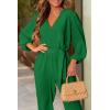 imagePRETTYGARDEN Womens Fall Jumpsuits Dressy Casual Pants Romper Spring Long Sleeve V Neck Belt Pockets One Piece OutfitsGreen