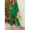imagePRETTYGARDEN Womens Fall Jumpsuits Dressy Casual Pants Romper Spring Long Sleeve V Neck Belt Pockets One Piece OutfitsGreen