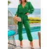 imagePRETTYGARDEN Womens Fall Jumpsuits Dressy Casual Pants Romper Spring Long Sleeve V Neck Belt Pockets One Piece OutfitsGreen