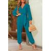 imagePRETTYGARDEN Womens Fall Jumpsuits Dressy Casual Pants Romper Spring Long Sleeve V Neck Belt Pockets One Piece OutfitsLake Blue