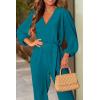 imagePRETTYGARDEN Womens Fall Jumpsuits Dressy Casual Pants Romper Spring Long Sleeve V Neck Belt Pockets One Piece OutfitsLake Blue