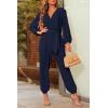 imagePRETTYGARDEN Womens Fall Jumpsuits Dressy Casual Pants Romper Spring Long Sleeve V Neck Belt Pockets One Piece OutfitsNavy