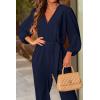 imagePRETTYGARDEN Womens Fall Jumpsuits Dressy Casual Pants Romper Spring Long Sleeve V Neck Belt Pockets One Piece OutfitsNavy
