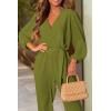 imagePRETTYGARDEN Womens Fall Jumpsuits Dressy Casual Pants Romper Spring Long Sleeve V Neck Belt Pockets One Piece OutfitsOlive Green