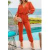 imagePRETTYGARDEN Womens Fall Jumpsuits Dressy Casual Pants Romper Spring Long Sleeve V Neck Belt Pockets One Piece OutfitsOrange