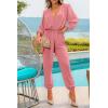 imagePRETTYGARDEN Womens Fall Jumpsuits Dressy Casual Pants Romper Spring Long Sleeve V Neck Belt Pockets One Piece OutfitsPink