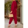 imagePRETTYGARDEN Womens Fall Jumpsuits Dressy Casual Pants Romper Spring Long Sleeve V Neck Belt Pockets One Piece OutfitsRed