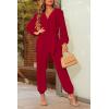 imagePRETTYGARDEN Womens Fall Jumpsuits Dressy Casual Pants Romper Spring Long Sleeve V Neck Belt Pockets One Piece OutfitsRed