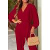 imagePRETTYGARDEN Womens Fall Jumpsuits Dressy Casual Pants Romper Spring Long Sleeve V Neck Belt Pockets One Piece OutfitsRed