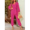 imagePRETTYGARDEN Womens Fall Jumpsuits Dressy Casual Pants Romper Spring Long Sleeve V Neck Belt Pockets One Piece OutfitsRose Red
