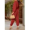 imagePRETTYGARDEN Womens Fall Jumpsuits Dressy Casual Pants Romper Spring Long Sleeve V Neck Belt Pockets One Piece OutfitsRust Red