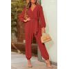 imagePRETTYGARDEN Womens Fall Jumpsuits Dressy Casual Pants Romper Spring Long Sleeve V Neck Belt Pockets One Piece OutfitsRust Red