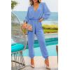imagePRETTYGARDEN Womens Fall Jumpsuits Dressy Casual Pants Romper Spring Long Sleeve V Neck Belt Pockets One Piece OutfitsSky Blue