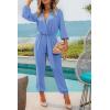 imagePRETTYGARDEN Womens Fall Jumpsuits Dressy Casual Pants Romper Spring Long Sleeve V Neck Belt Pockets One Piece OutfitsSky Blue