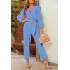 imagePRETTYGARDEN Womens Fall Jumpsuits Dressy Casual Pants Romper Spring Long Sleeve V Neck Belt Pockets One Piece OutfitsSky Blue