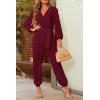 imagePRETTYGARDEN Womens Fall Jumpsuits Dressy Casual Pants Romper Spring Long Sleeve V Neck Belt Pockets One Piece OutfitsWine Red