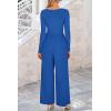 imagePRETTYGARDEN Womens Jumpsuits Dressy Casual Fall Fashion 2025 Trendy Long Sleeve Wide Leg Rompers Spring Work Office OutfitsBlue