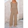 imagePRETTYGARDEN Womens Jumpsuits Dressy Casual Fall Fashion 2025 Trendy Long Sleeve Wide Leg Rompers Spring Work Office OutfitsKhaki