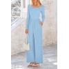 imagePRETTYGARDEN Womens Jumpsuits Dressy Casual Fall Fashion 2025 Trendy Long Sleeve Wide Leg Rompers Spring Work Office OutfitsLight Blue
