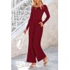 imagePRETTYGARDEN Womens Jumpsuits Dressy Casual Fall Fashion 2025 Trendy Long Sleeve Wide Leg Rompers Spring Work Office OutfitsWine Red