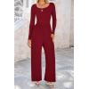 imagePRETTYGARDEN Womens Jumpsuits Dressy Casual Fall Fashion 2025 Trendy Long Sleeve Wide Leg Rompers Spring Work Office OutfitsWine Red