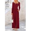 imagePRETTYGARDEN Womens Jumpsuits Dressy Casual Fall Fashion 2025 Trendy Long Sleeve Wide Leg Rompers Spring Work Office OutfitsWine Red