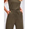 imagePRETTYGARDEN Womens Jumpsuits Summer Casual One Piece Outfits Sleeveless Wide Leg Long Pants RompersArmy Green
