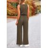 imagePRETTYGARDEN Womens Jumpsuits Summer Casual One Piece Outfits Sleeveless Wide Leg Long Pants RompersArmy Green