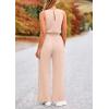 imagePRETTYGARDEN Womens Jumpsuits Summer Casual One Piece Outfits Sleeveless Wide Leg Long Pants RompersBeige