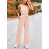 imagePRETTYGARDEN Womens Jumpsuits Summer Casual One Piece Outfits Sleeveless Wide Leg Long Pants RompersBeige