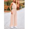 imagePRETTYGARDEN Womens Jumpsuits Summer Casual One Piece Outfits Sleeveless Wide Leg Long Pants RompersBeige