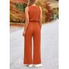 imagePRETTYGARDEN Womens Jumpsuits Summer Casual One Piece Outfits Sleeveless Wide Leg Long Pants RompersBrick Red