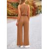 imagePRETTYGARDEN Womens Jumpsuits Summer Casual One Piece Outfits Sleeveless Wide Leg Long Pants RompersCamel